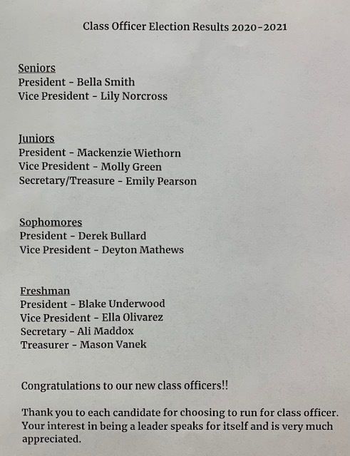 New Class Officers